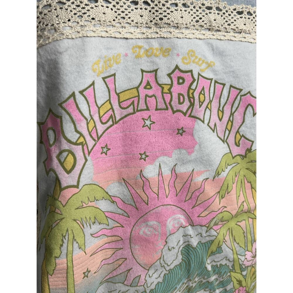 OOAK Upcycled Billabong Denim Jacket Womens XL Surf Boho Lace Patchwork - Picture 11 of 12